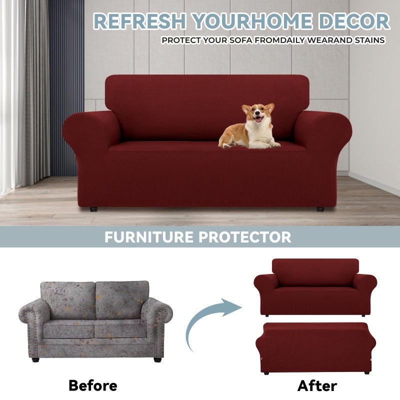 LURKA Stretch Loveseat Sofa Slipcovers 1 Piece Couch Covers for Sofa Furniture Protector Full Sofa Covers with Elastic Bottom for Kids and Dog (Medium Dark Red) - Image 3